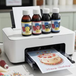 סט 4 בקבוקי דיו אכיל למדפסת "הגביע" מבית "עלמה"  100 מ"ל | שחור,ורוד,צהוב,כחול