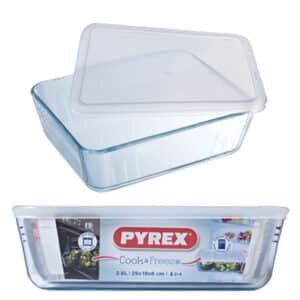 קופסאת זכוכית מלבנית עם מכסה | עד 220 מעלות PYREX